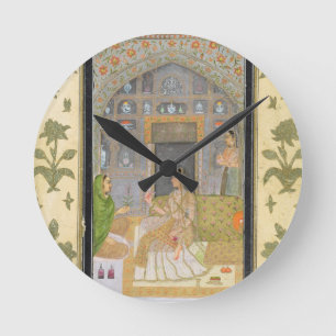 Lady seated in a Pavilion with attendants, from th Runde Wanduhr