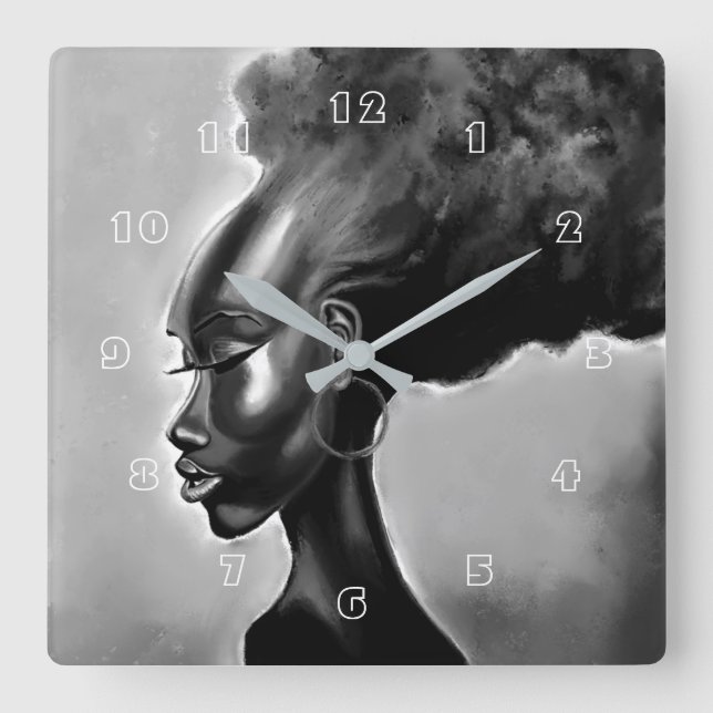 Lady Shy - Hübsche Afrikanische Frau - Malerei Quadratische Wanduhr (Vorderseite)