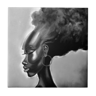 Lady Shy - Hübsche Afrikanische Frau - Zeichnend g Fliese