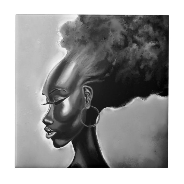 Lady Shy - Hübsche Afrikanische Frau - Zeichnend g Fliese (Vorderseite)