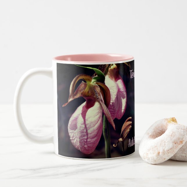 Lady Slipper Orchid Blume Pair Personalisiert Zweifarbige Tasse (Mit Donut)