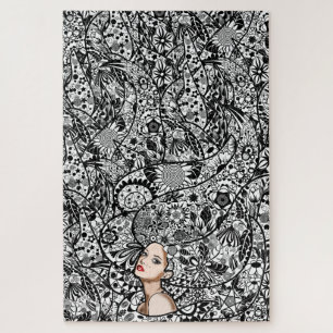Lady Spring Puzzle - Blume Haarmädchen - Malerei