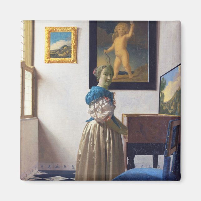 Lady Stehend in einer Jungfrau, Johannes Vermeer Magnet (Vorne)