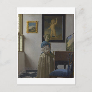 Lady Stehend in einer Jungfrau von Johannes Vermee Postkarte