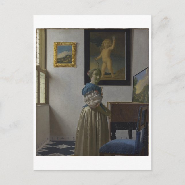 Lady Stehend in einer Jungfrau von Johannes Vermee Postkarte (Vorderseite)