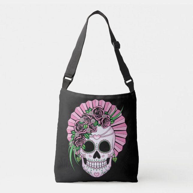 Lady Sugar Skull Tragetaschen Mit Langen Trägern (Vorderseite)