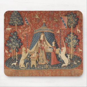 Lady und die Vintage Band des Einhornmittelalters Mousepad