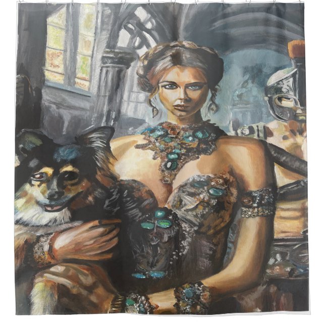 Lady und Doggie Duschvorhang (Vorderseite)