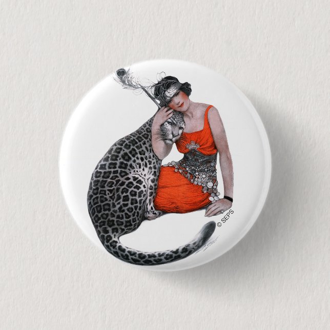 Lady und Leopard Button (Vorderseite)