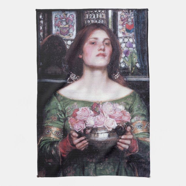 Lady und Rose, John William Waterhouse Geschirrtuch (Vertikal)