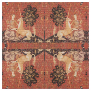 LADY UND UNICORN Fantasy Blume, Tiere Stoff