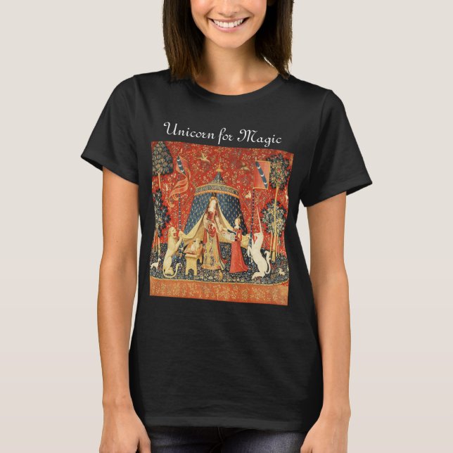 LADY UND UNICORN FÜR MAGIC Fantasy Blume, Tiere T-Shirt (Vorderseite)
