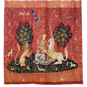 LADY UND UNICORN Lion, Fantasy-Blume, Tiere Duschvorhang