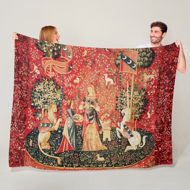 LADY UND UNICORN Lion, Fantasy-Blume, Tiere Fleecedecke (Beispiel)