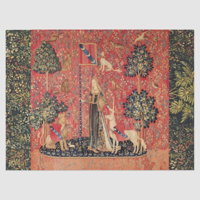 LADY UND UNICORN Lion, Fantasy-Blume, Tiere Seidenpapier (Vorderseite)
