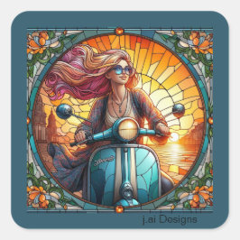 Lady Vespa Quadratischer Aufkleber