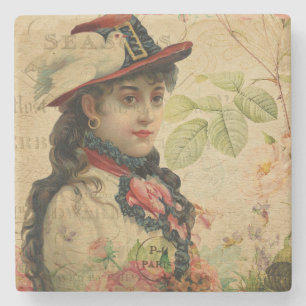 Lady Vintag Postcard Steinuntersetzer