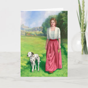 "Lady Walking mit Dalmatiner." Grußkarte Karte