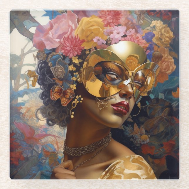 Lady Wear Mask Black Fantasy Art Glasuntersetzer (Vorderseite)