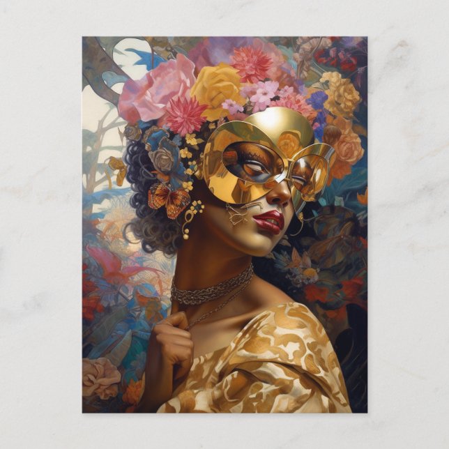 Lady Wear Mask Black Fantasy Art Postkarte (Vorderseite)