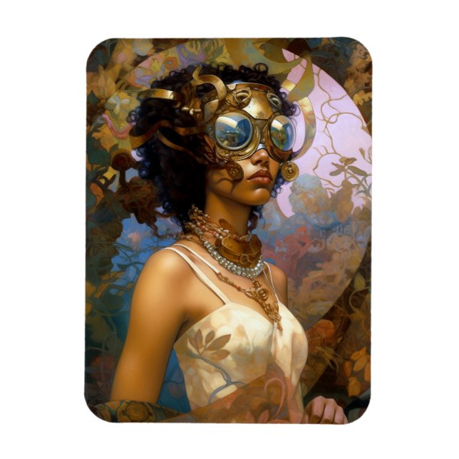 Lady Wearing Goggles Black Fantasy Sci-Fi Magnet (Vertikal)