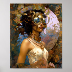 Lady Wearing Goggles Black Fantasy Sci-Fi Poster