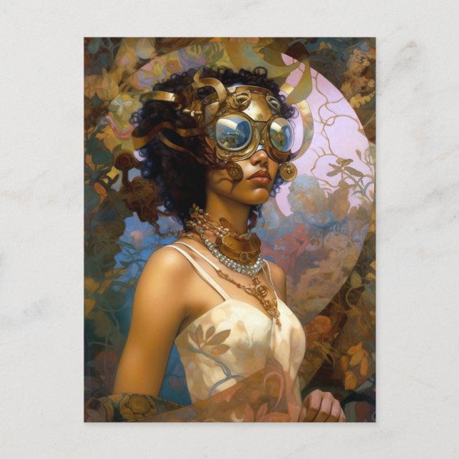 Lady Wearing Goggles Black Fantasy Sci-Fi Postkarte (Vorderseite)