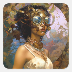 Lady Wearing Goggles Black Fantasy Sci-Fi Quadratischer Aufkleber