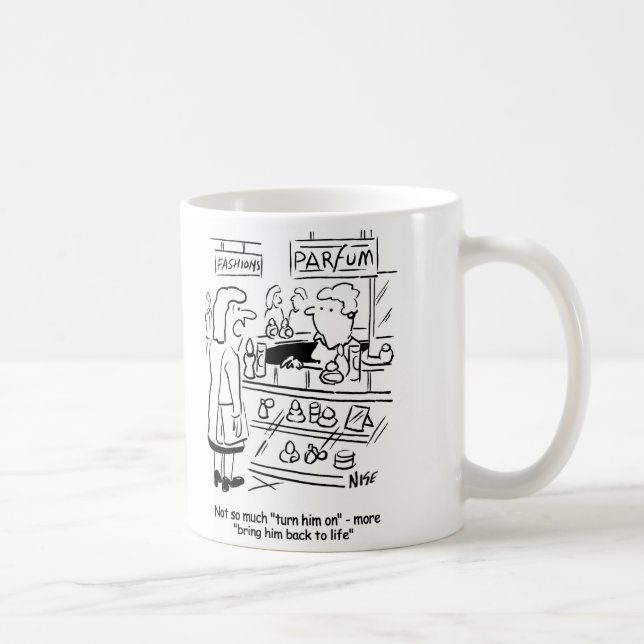 Lady will ein Parfüm, um ihren Mann wieder zum Leb Kaffeetasse (Rechts)
