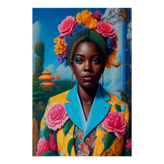 Lady with a floral suit jacket poster