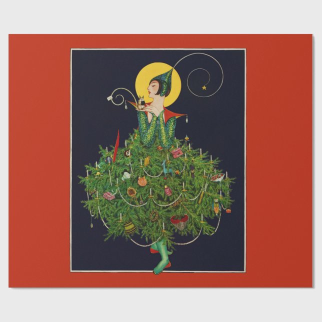 LADY with CHRISTMAS GIFTS ART DECO SCHÖNHEIT Geschenkpapier (Flach)