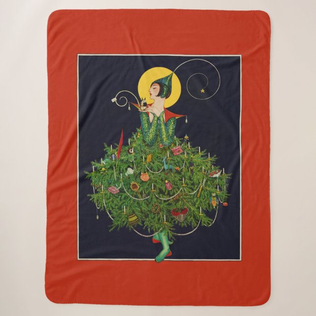 LADY with CHRISTMAS GIFTS ART DECO SCHÖNHEIT Sherpadecke (Vorderseite)