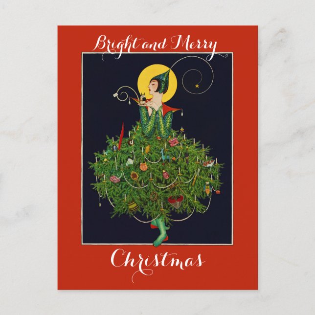 LADY with CHRISTMAS GIFTS ART DECO Xmas Postkarte (Vorderseite)