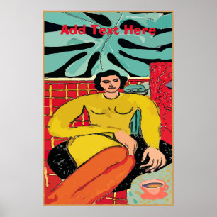 Lady with Coffee Cup, editieren Text Poster