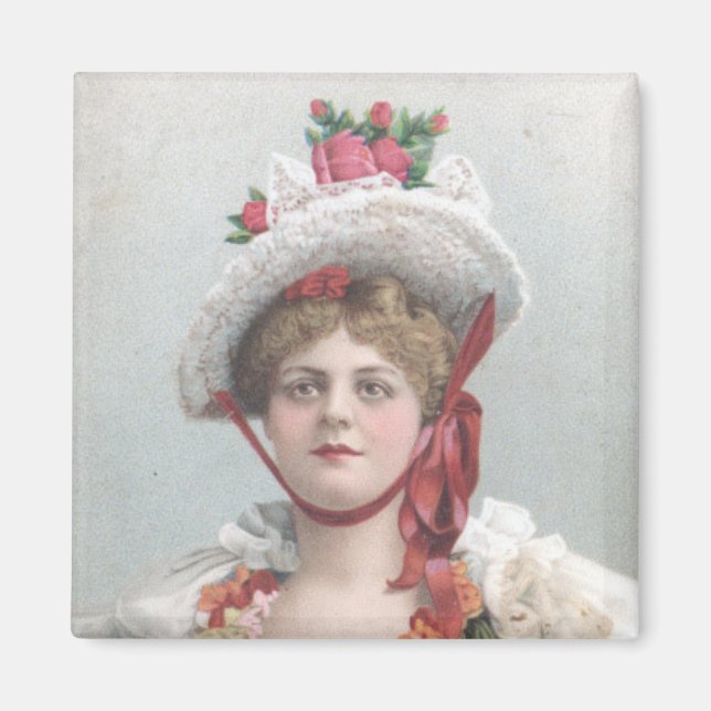 Lady with the Red Rose Hat Magnet (Vorne)