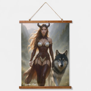 Lady Wolf Dämonin Poster Wandteppich Mit Holzrahmen