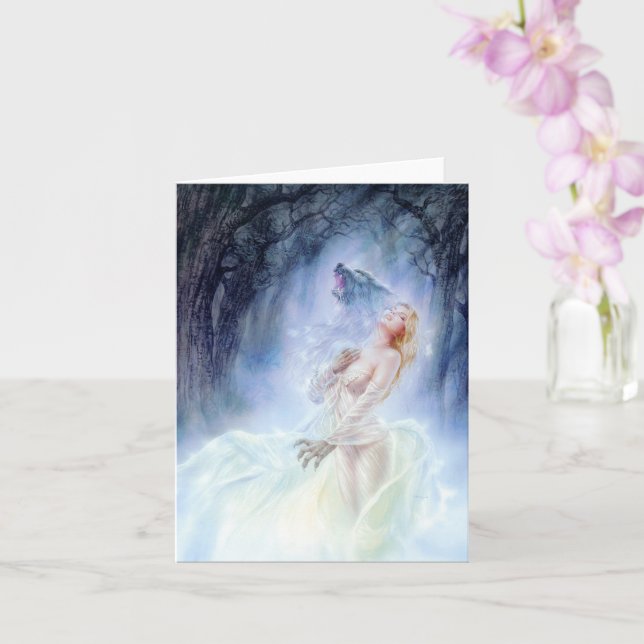Lady Wolf Fantasy Art Grußkarte | bezaubernd Karte (Orchidee)