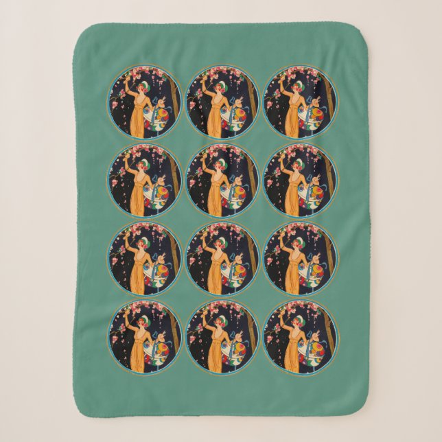Lady Yellow Dress Picking Kirry Blossoms Circles Sherpadecke (Vorderseite)