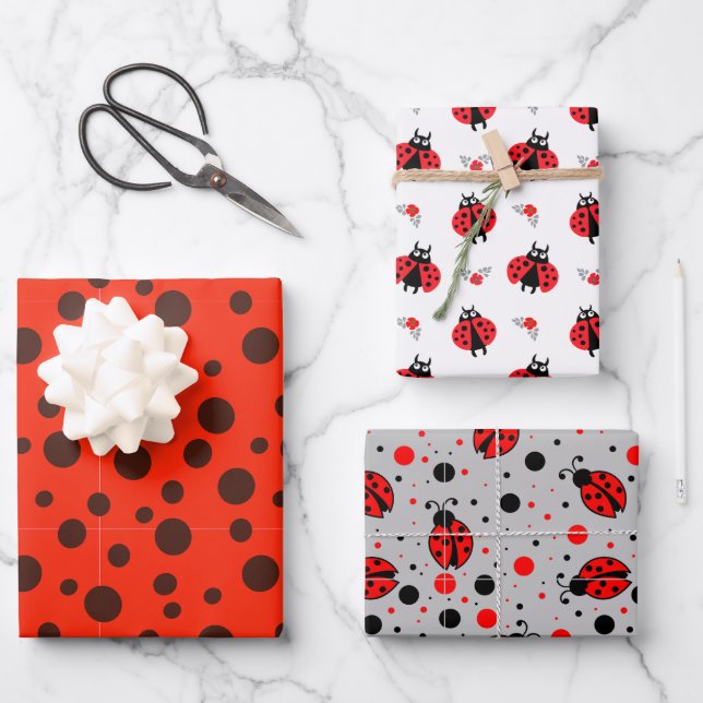 Ladybird Beetles Einzigartiges Schwarzes Tierinsek Geschenkpapier Set (Vorderseite)