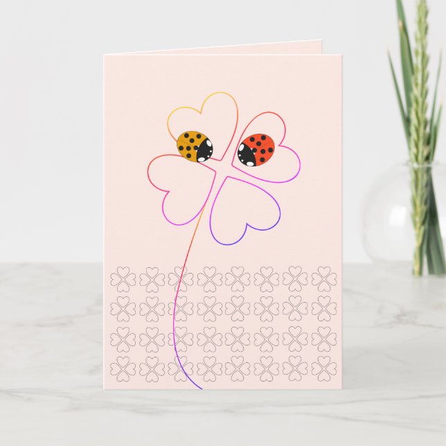 Ladybird Heart Clover Pink Herzlichen Glückwunsch  Karte (Vorderseite)