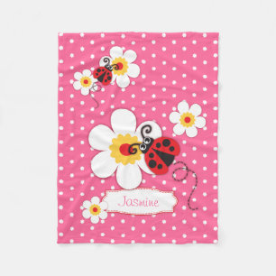 Ladybird Ladybug Blume grafische rosa Namensdecke Fleecedecke