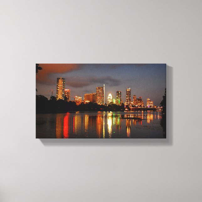 Ladybird Lake Austin Texas Night Skyline Leinwanddruck (Vorderseite)