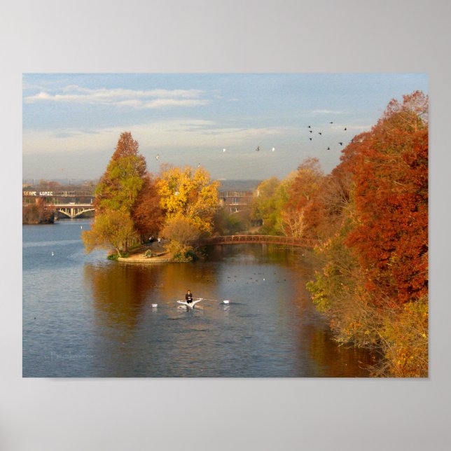 Ladybird Lake Fall Rower - Downtown Austin Texas Poster (Vorne)