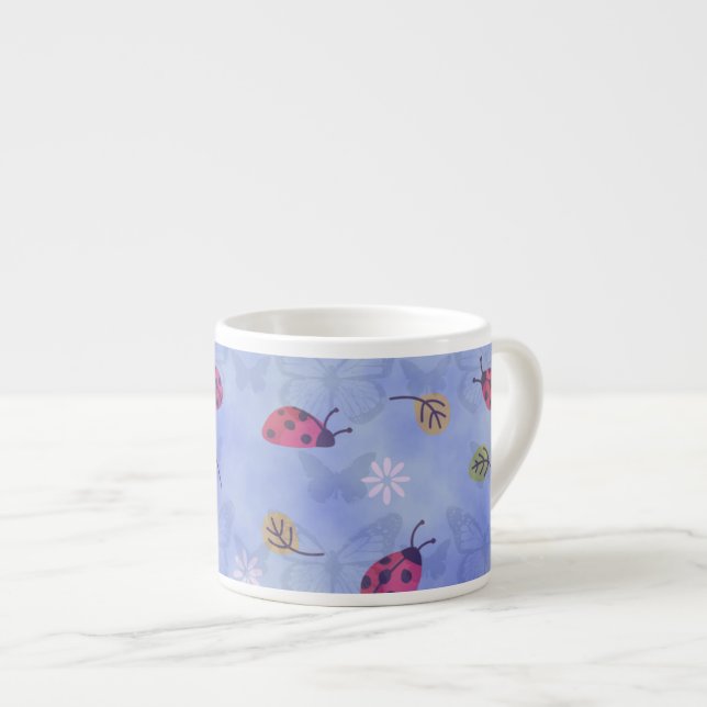 Ladybirds and Falling Leaves Blue Pattern Espressotasse (Vorderseite Rechts)