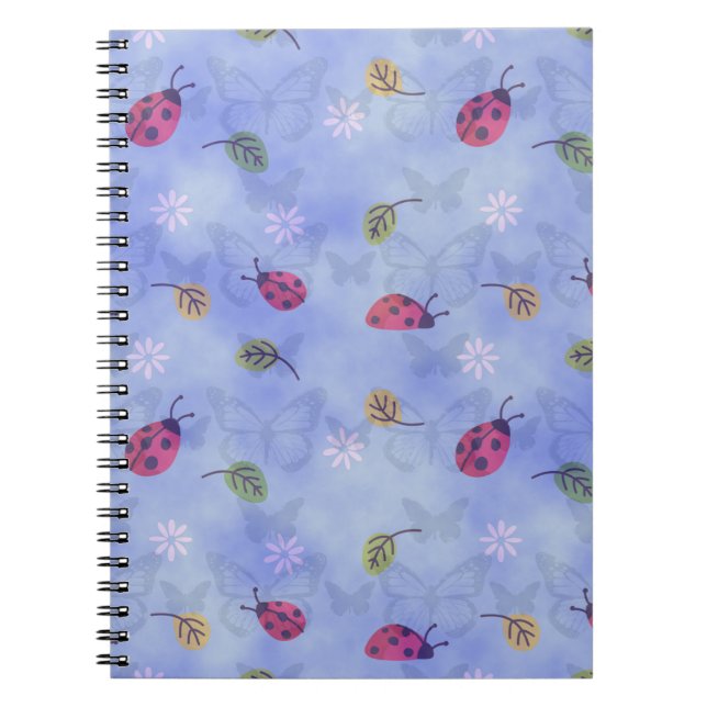 Ladybirds and Falling Leaves Blue Pattern Notizblock (Vorderseite)