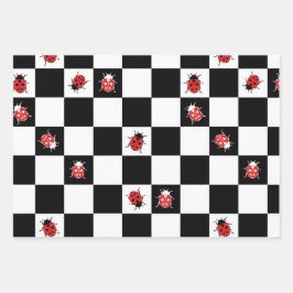 Ladybirds auf dem Schachbrett Geschenkpapier Set