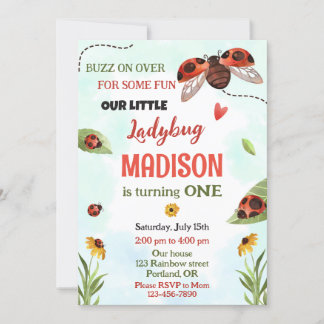 Ladybug 1. Geburtstagseinladung Girl Liebe Bug Lad Einladung