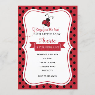 Ladybug 1st Birthday Invitations (Rouge Noir)