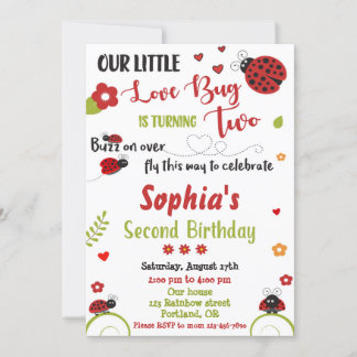 Ladybug 2. Geburtstagseinladung Girl Liebe Bug Lad Einladung
