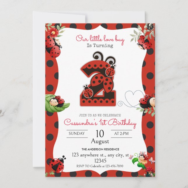 Ladybug 2e anniversaire de fête Invitation (Devant)